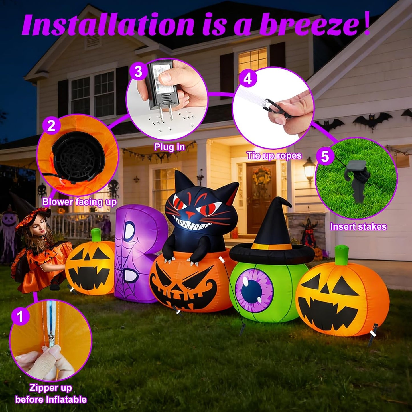 Danxilu Calabaza inflable de Halloween de 8 pies con decoraciones a...