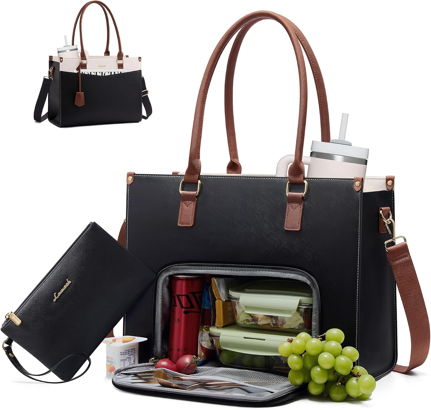 LOVEVOOK Bolsa para laptop para mujer, bolso 2 en 1 con embrague y...