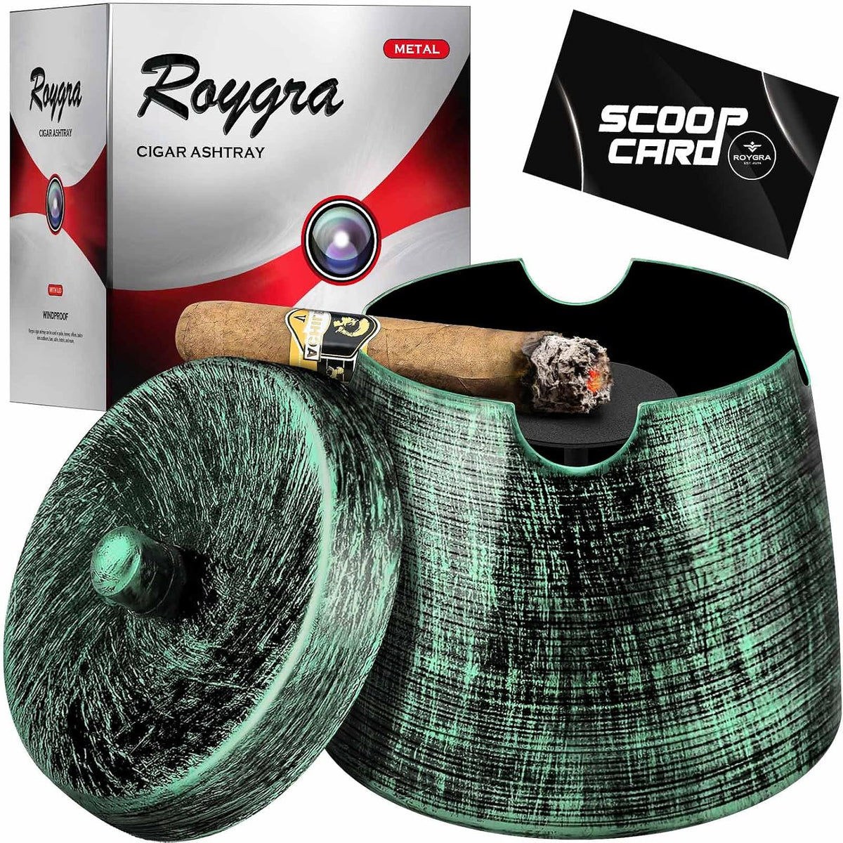 roygra Cenicero de cigarros para patio exterior, bandeja de cenizas...