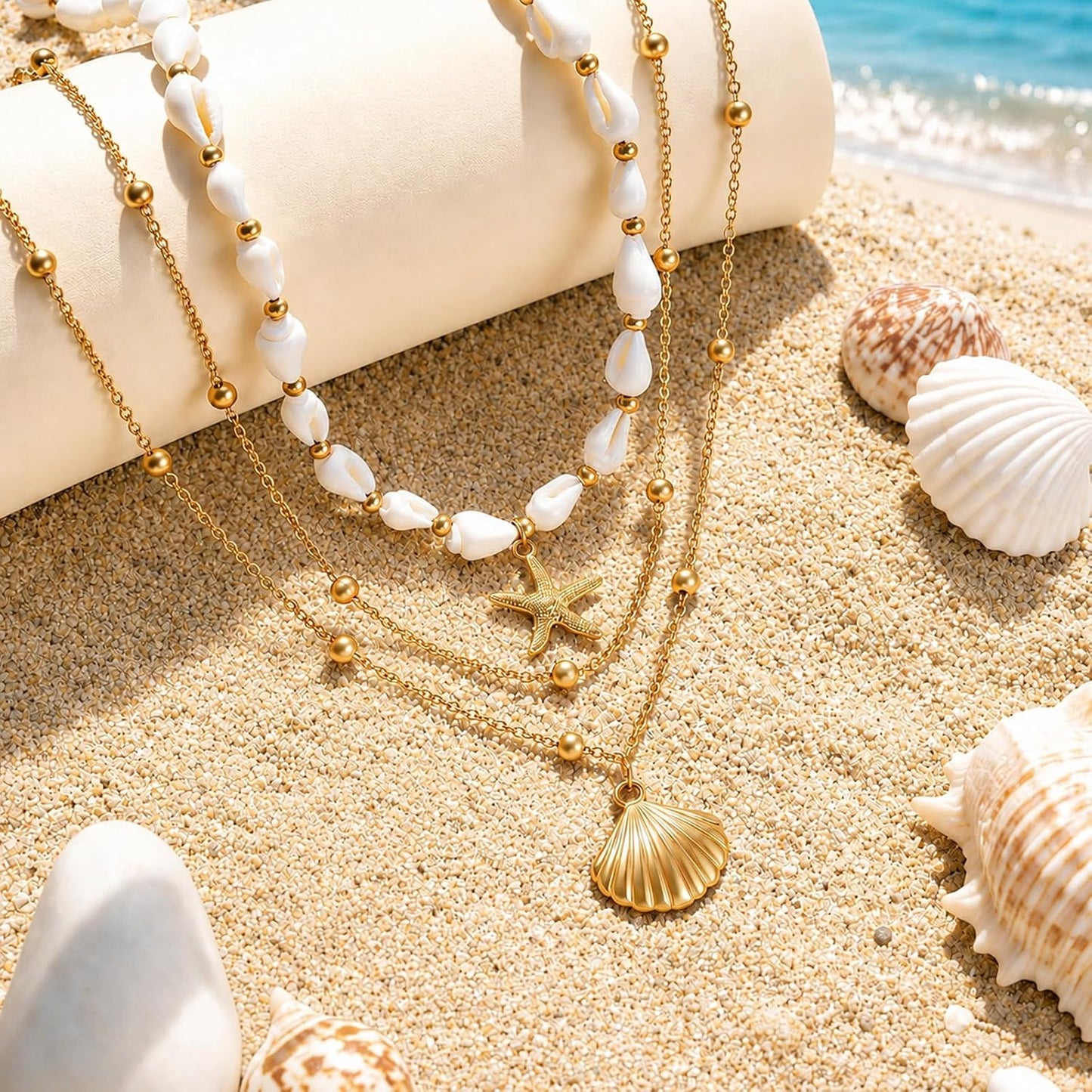 Collar de estrella de mar de playa de verano en capas para mujer, n...