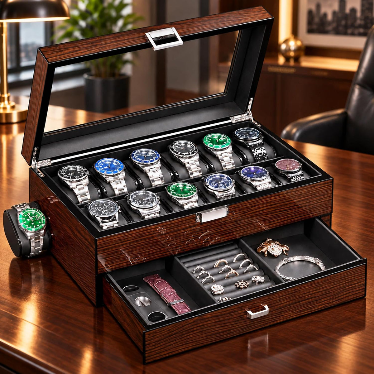 BEWISHOME Estuche de reloj de alta gama, caja de reloj de 12 ranura...