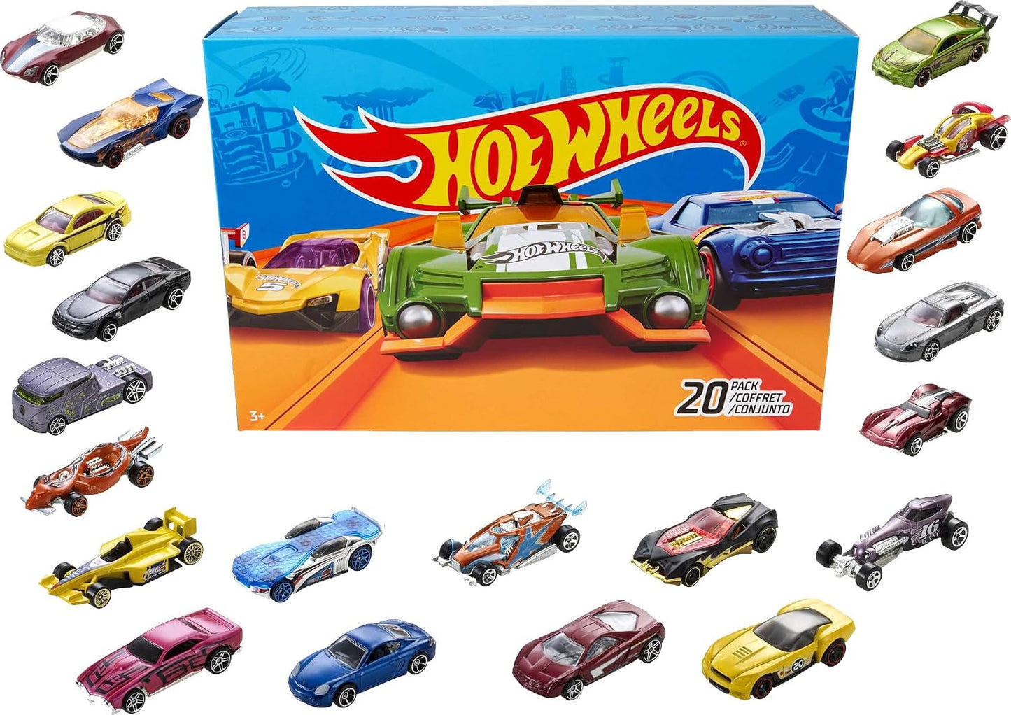Hot Wheels Paquete de 20 autos y camiones de juguete, juego de 20 v...