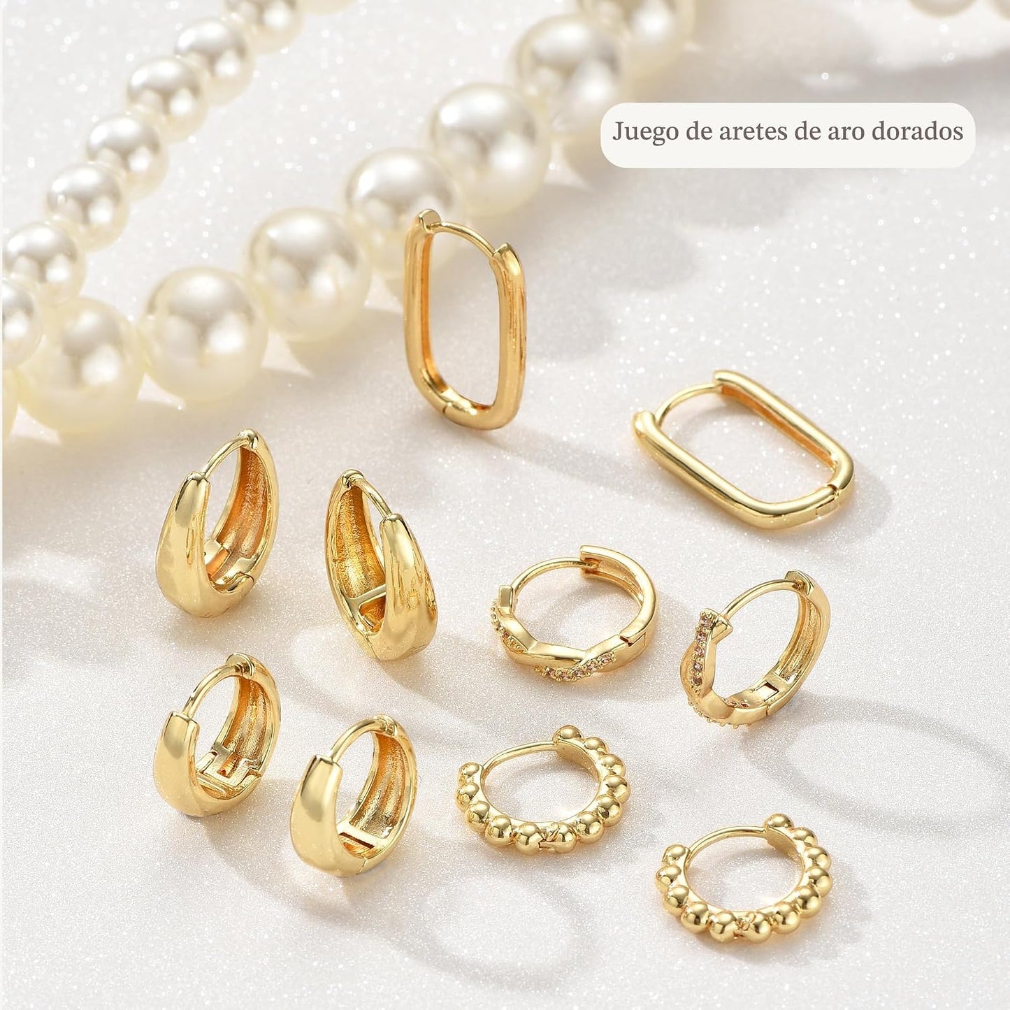 Juego de 9 pares de aretes pequeños tipo aro huggie de oro\/plata p...