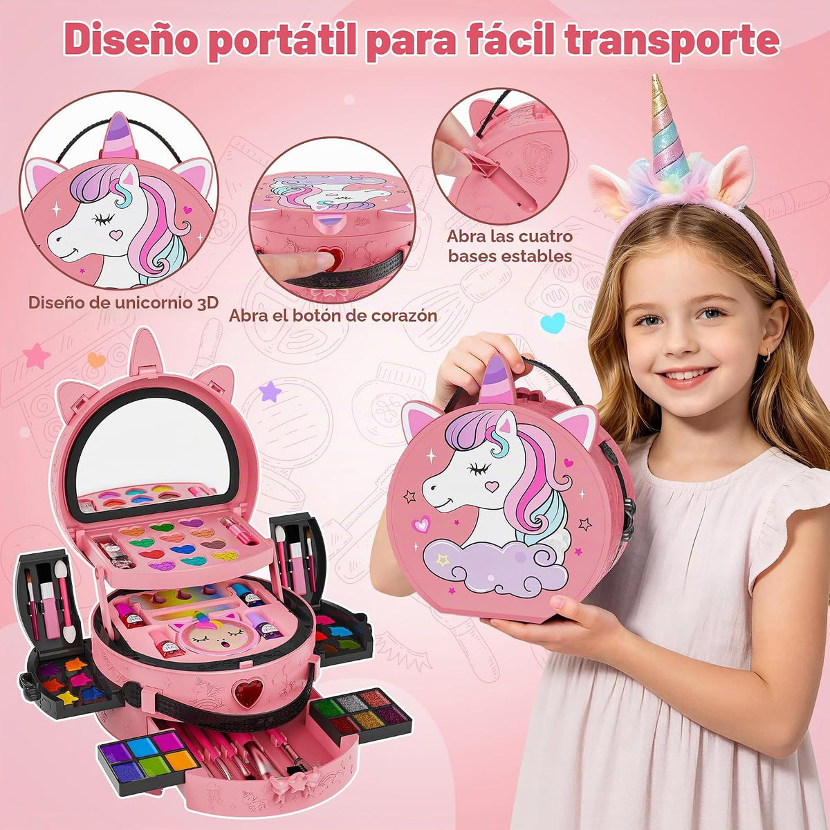 Kit de maquillaje de 59 piezas para niña, estuche de maquillaje lav...