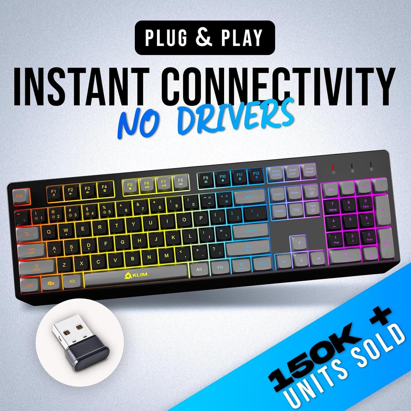 Teclado inalámbrico KLIM Chroma \u2013 RGB retroiluminado para jueg...