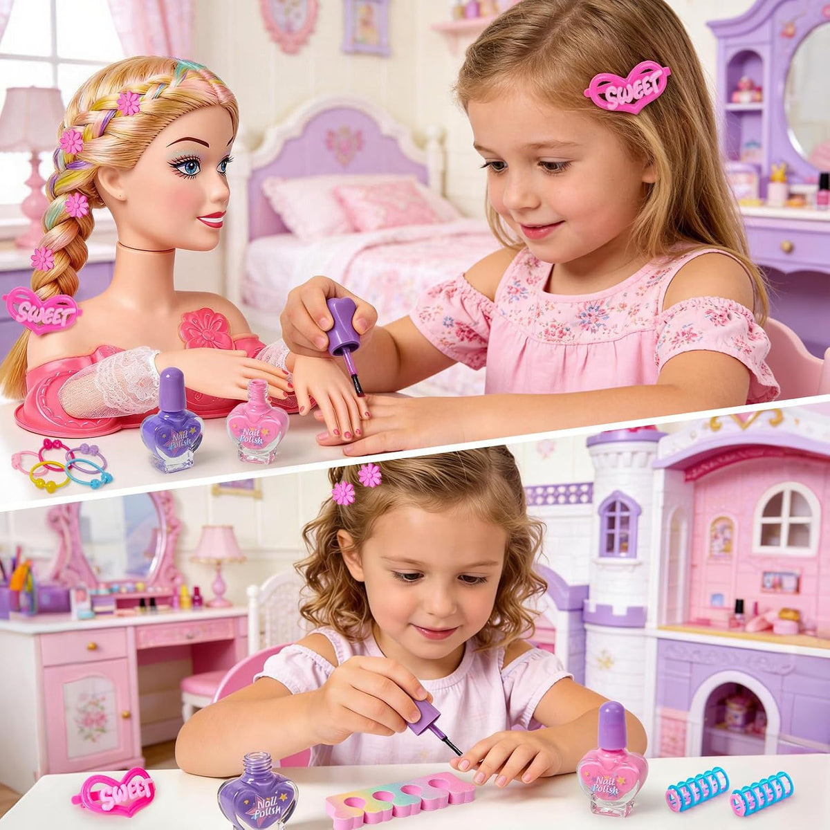 Toylink Cabeza de muñeca para peinar el cabello, kit de maquillaje...