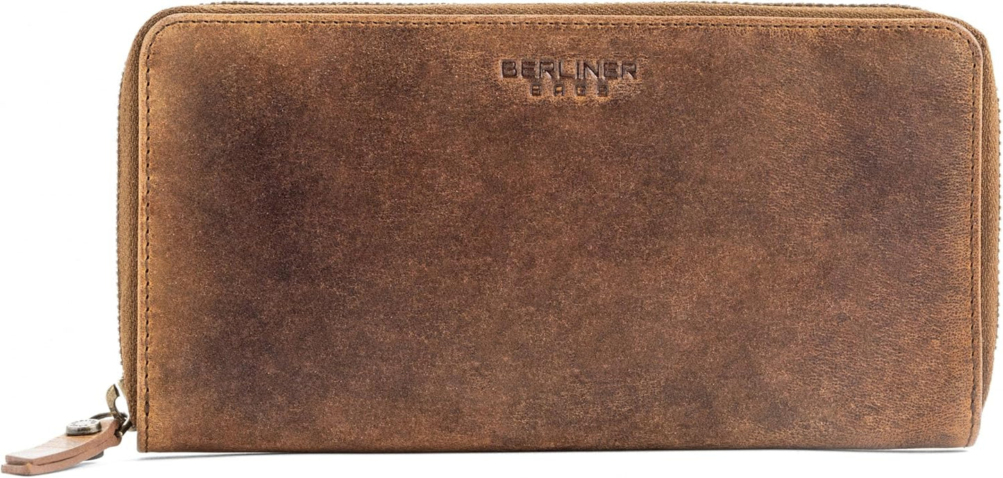 BERLINER BAGS Cartera de cuero genuino con cremallera para mujer, c...