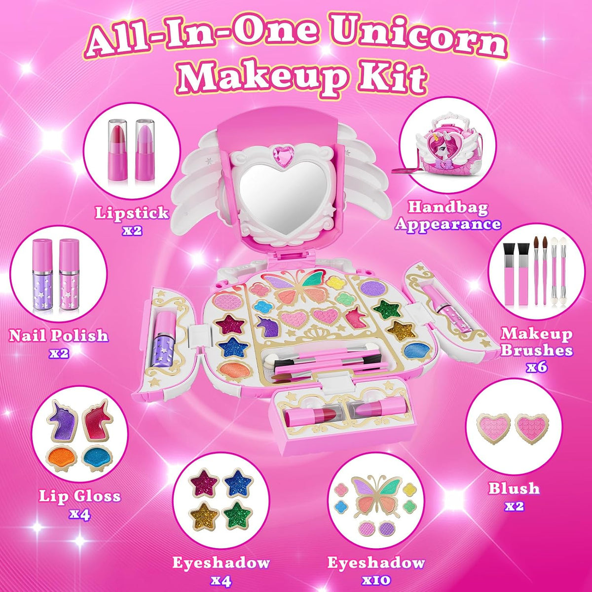 Kit de maquillaje de unicornio para niños con espejo y correa, jueg...