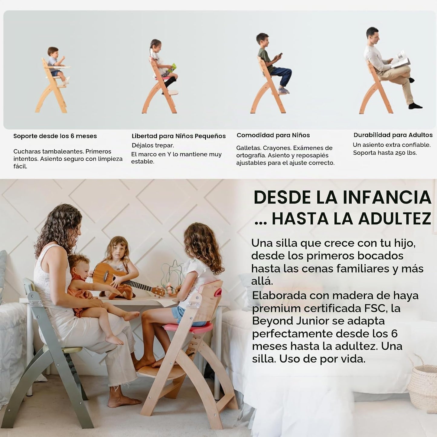 Abiie Beyond Junior - Silla alta de madera con bandeja, silla alta...