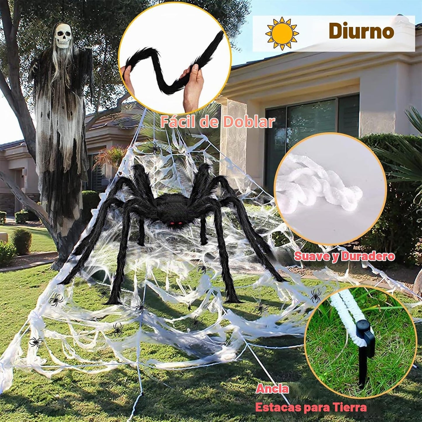 Luces de telaraña gigante de Halloween para decoración al aire libr...