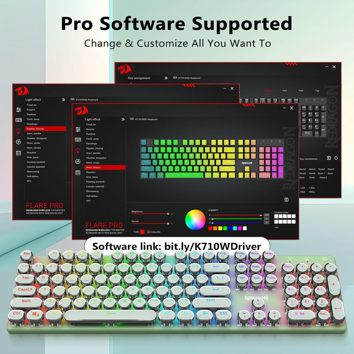 Redragon K710 Teclado mecánico inalámbrico para juegos, Bluetooth\/...