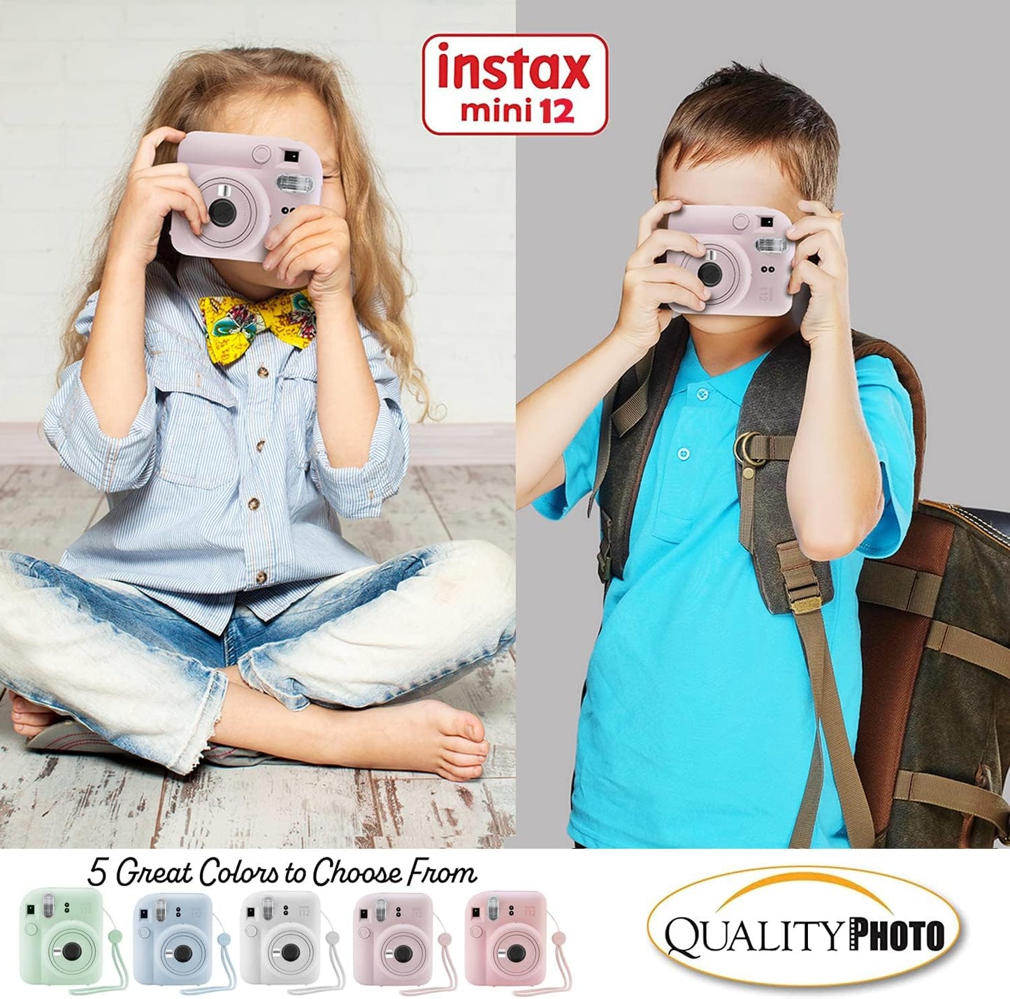 Fujifilm Cámara instantánea Instax Mini 12 con funda, calcomanías d...