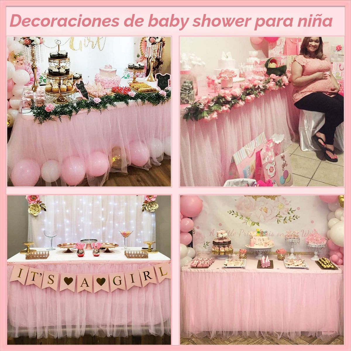 Suppromo Falda de mesa de tul rosa de 6 pies, mantel de baby shower...