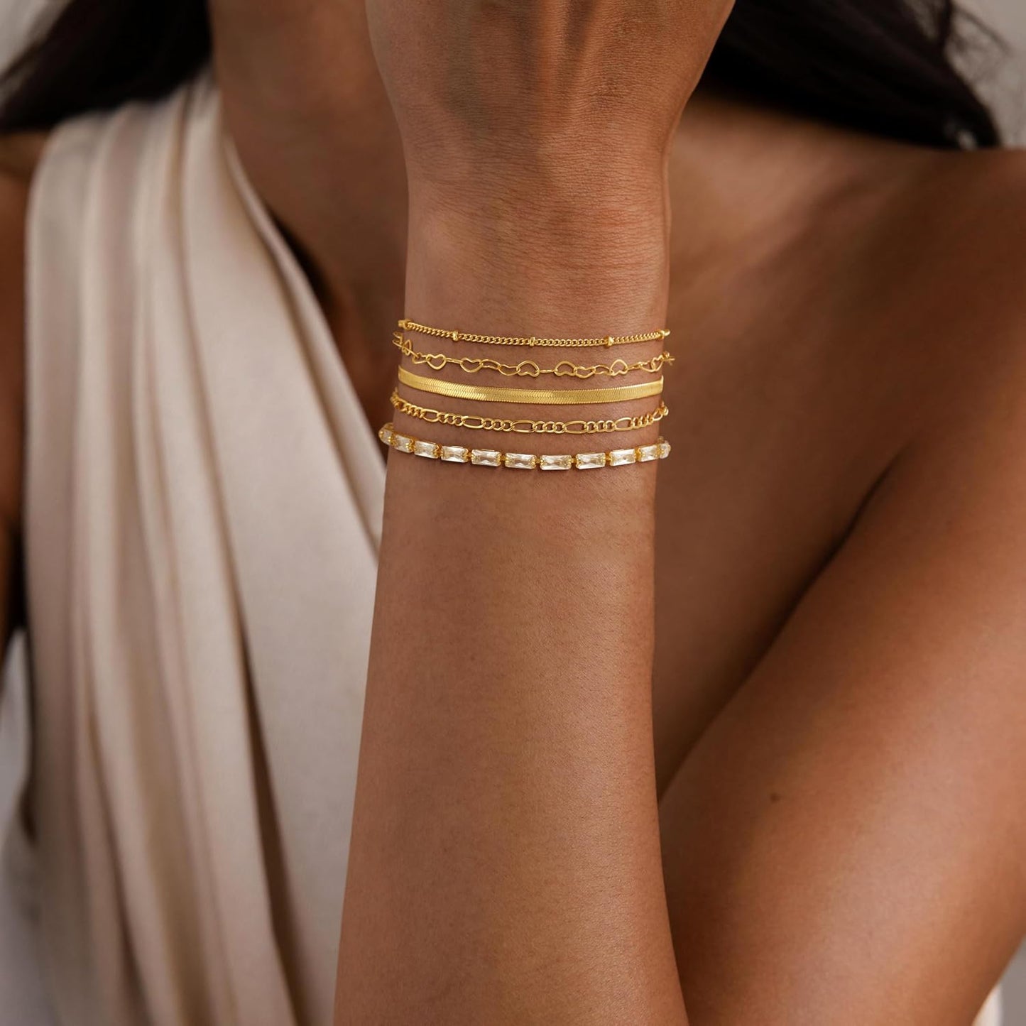 Pulseras de oro simples y delicadas para mujer, juego de pulseras d...