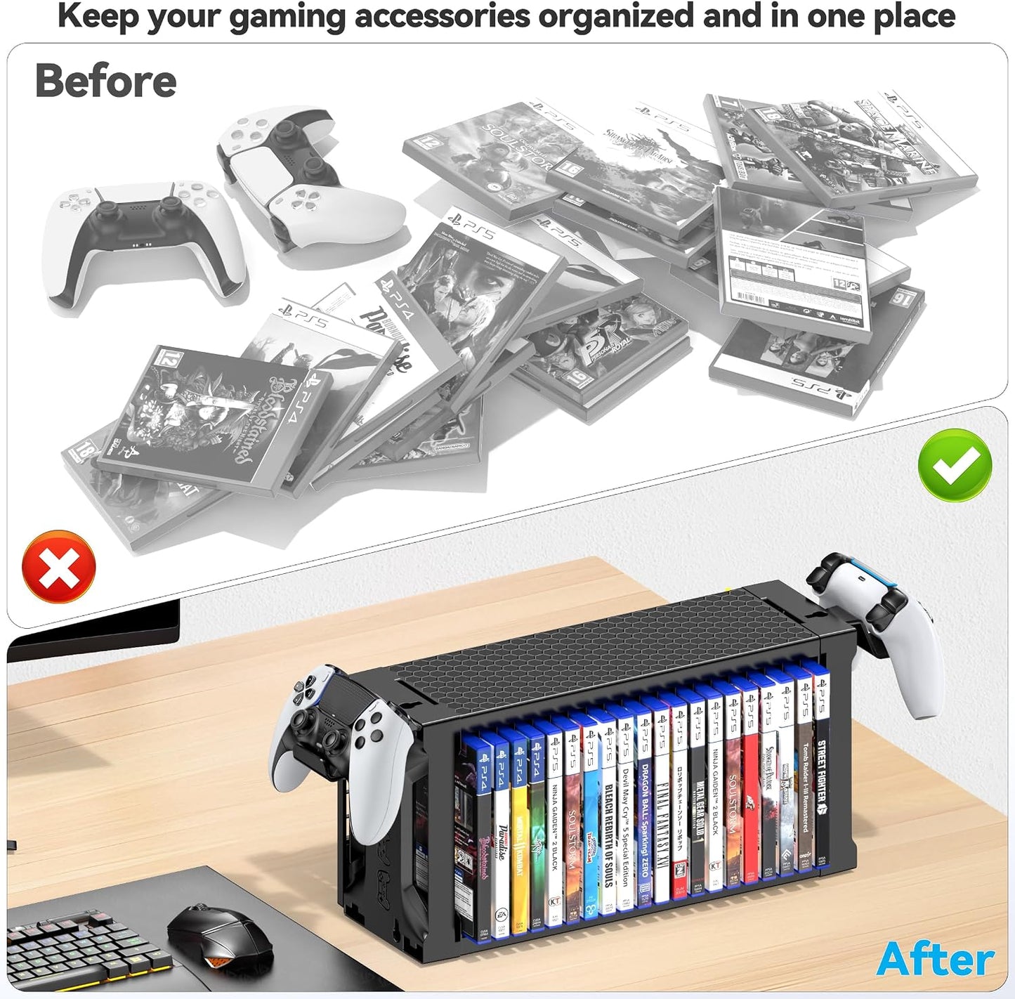 Torre de almacenamiento de videojuegos con soporte para controlador...
