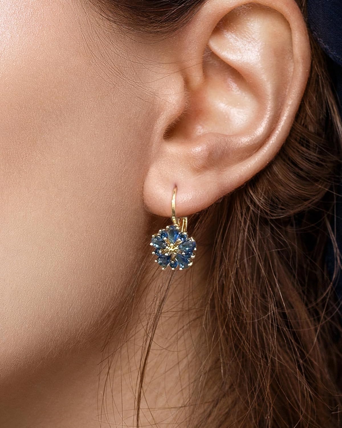 Pendientes vintage con piedra natal de flores chapados en oro de 14...