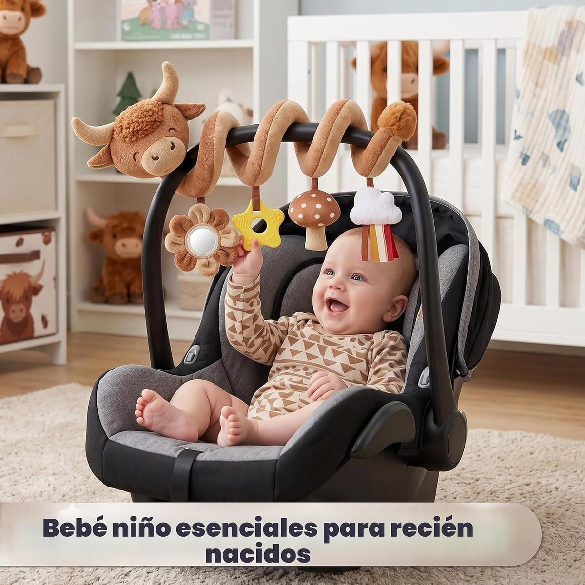 Stuffed Highland Cow - Juguetes de asiento de coche en espiral para...