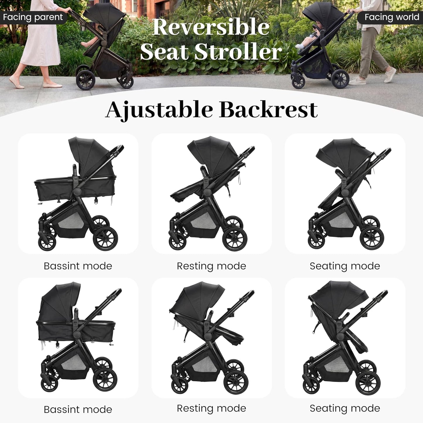 Nurtrarola - Cochecito de bebé ligero 2 en 1 con asiento reversible...