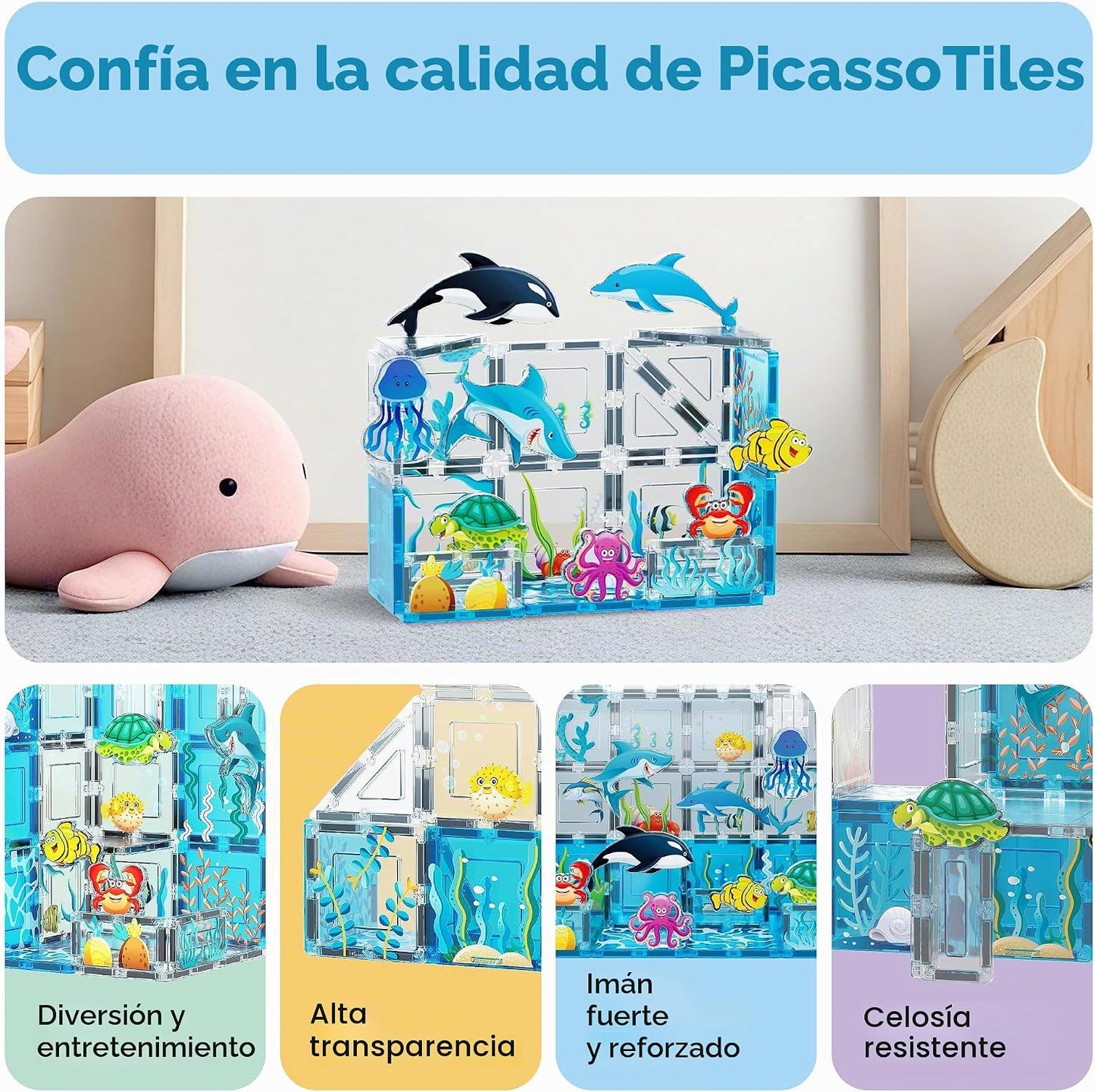 PicassoTiles 26 piezas de azulejos magnéticos, bloques de construcc...