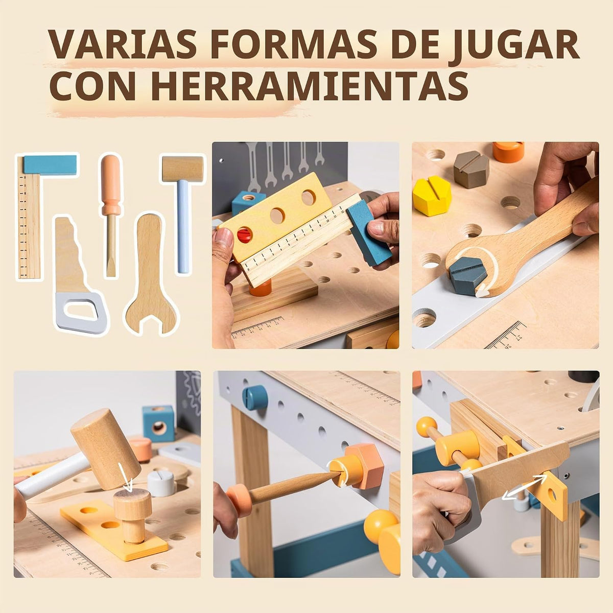 ROBUD - Banco de trabajo de herramientas de madera para niños y niñ...
