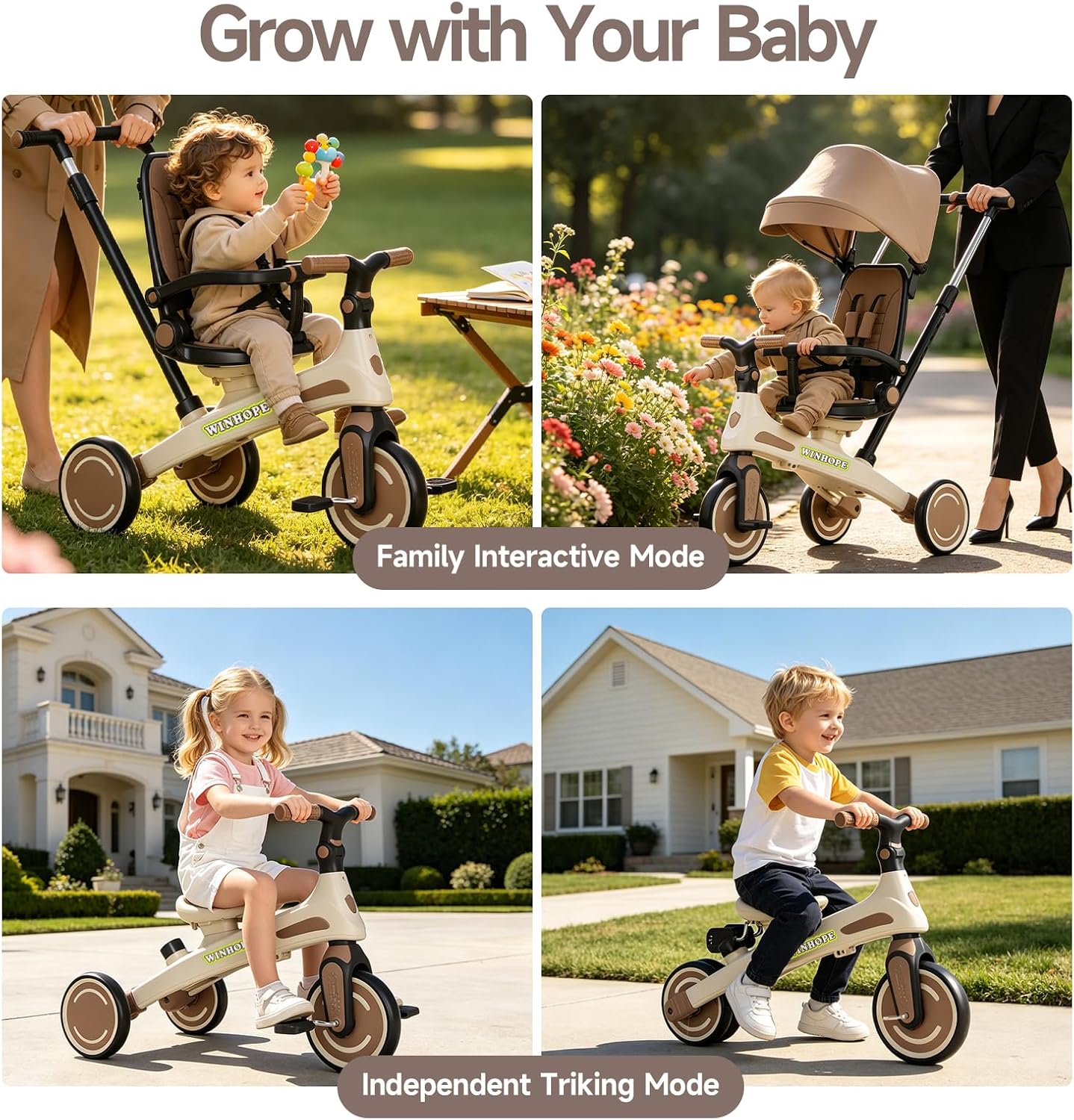 Triciclo para niños, triciclo 6 en 1 para bebés con mango ajustable...