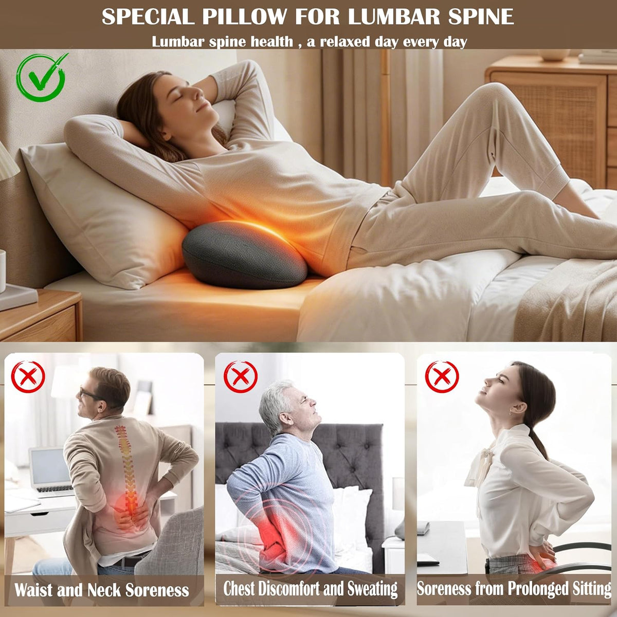 Almohada de masaje 3 en 1 con calor, vibración y soporte, masajeado...