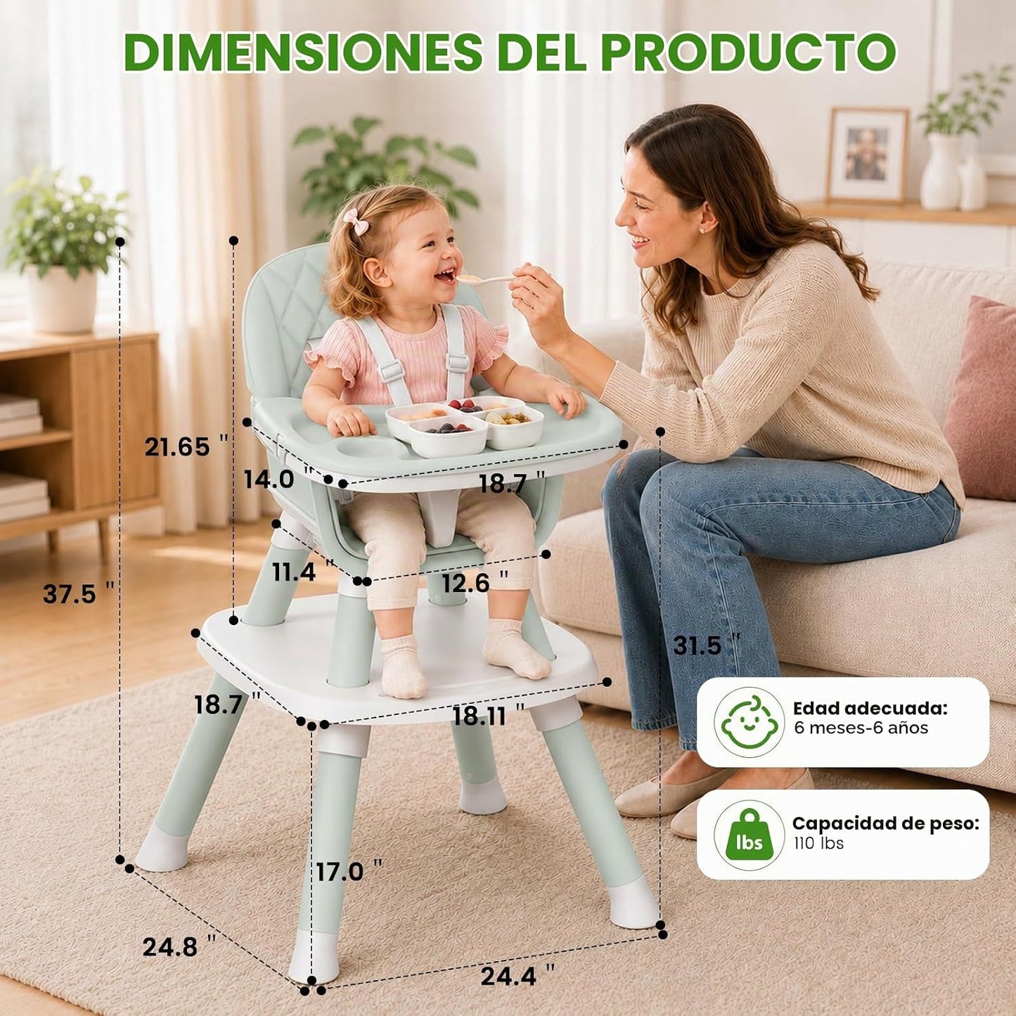 Sillas altas para bebés y niños pequeños (verde) | Asiento elevado,...
