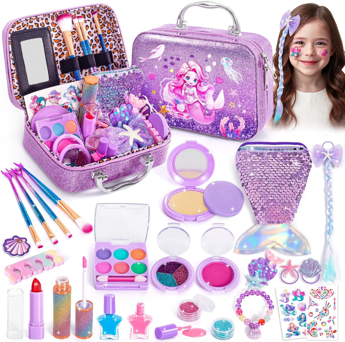 Hohosunlar Maquillaje para niños pequeños, juego de maquillaje lava...