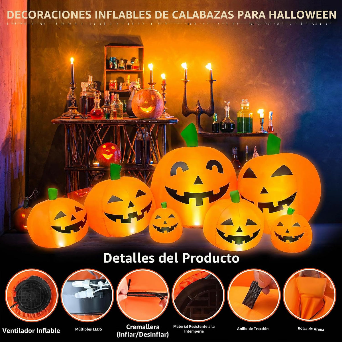 Decoraciones de Halloween para exteriores, calabazas inflables de 7...
