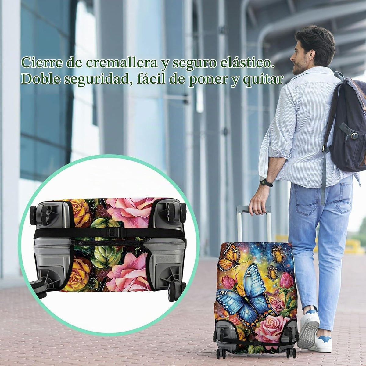 Protector de maleta más 1 etiqueta de equipaje, funda de viaje de m...