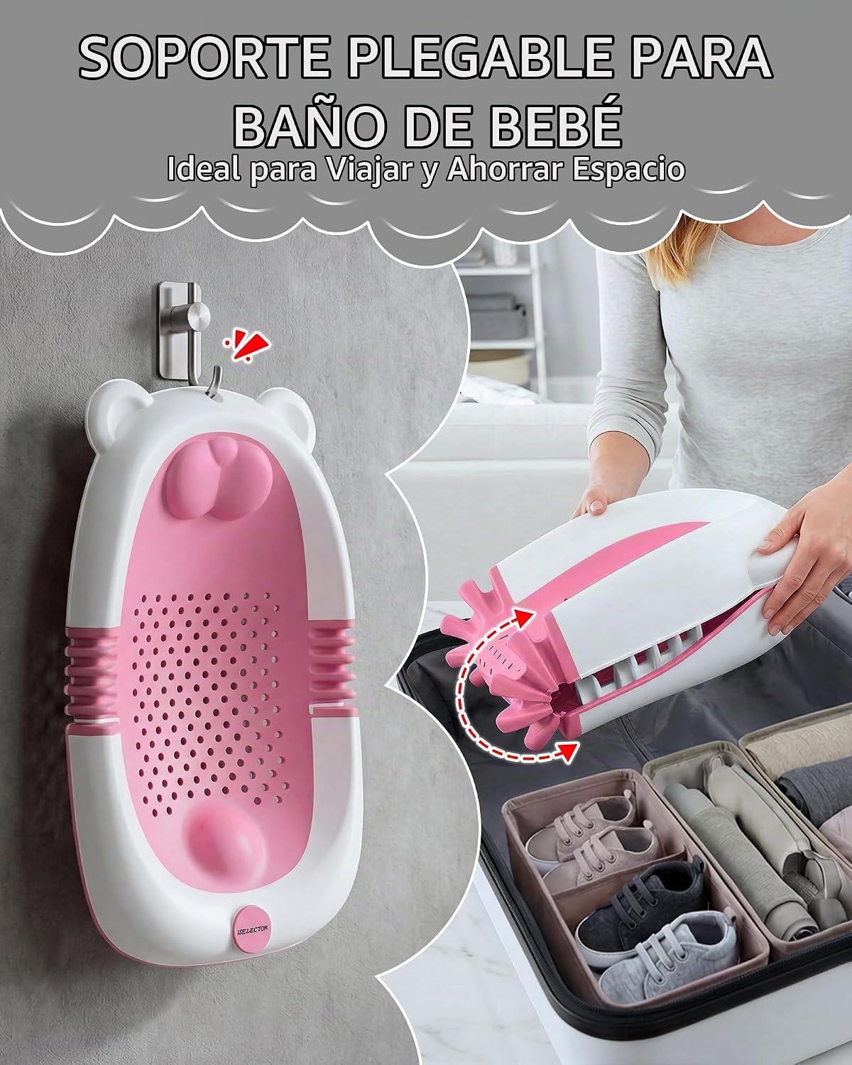 ISELECTOR Soporte de baño plegable para bebé, asiento de bañera por...
