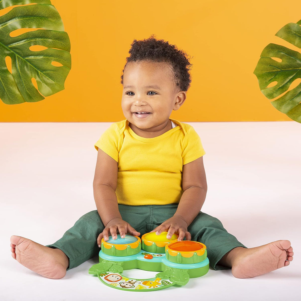 Bright Starts Safari Beats - Tambor musical de juguete con luces, a...
