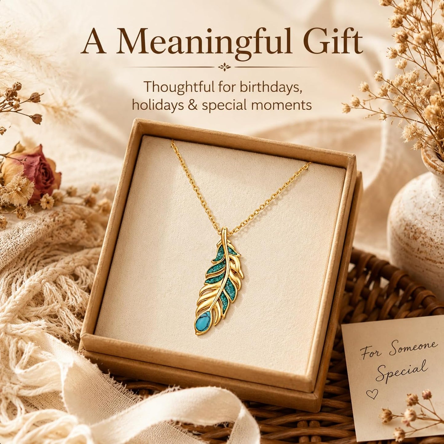 Teetyyt Collar de Plumas de Turquesa para Mujer Chapado en Oro Blan...
