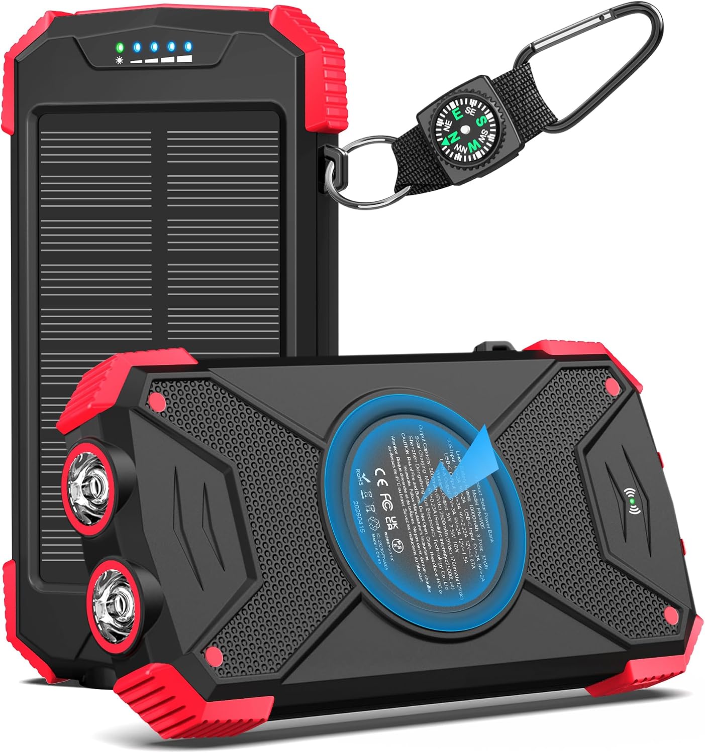 Blavor - Paquete de batería externa solar, cargador inalámbrico Qi...