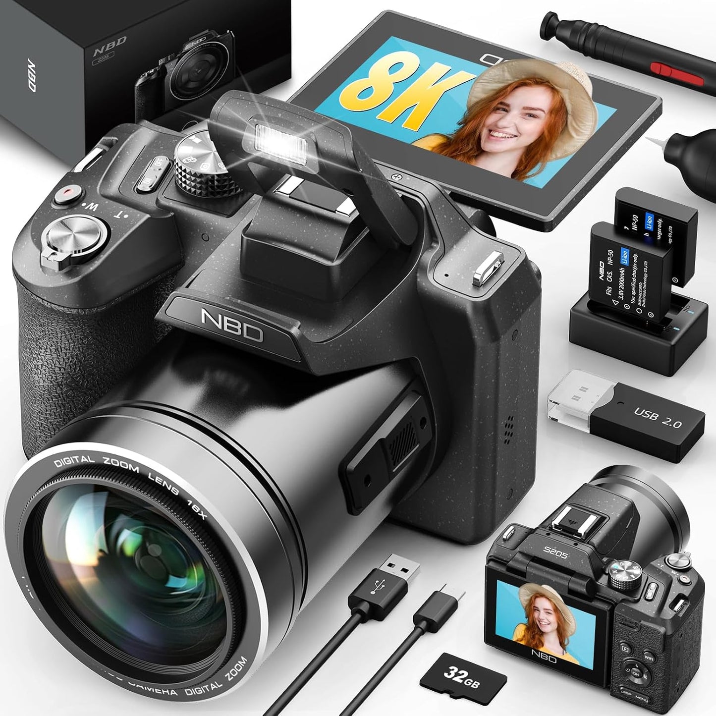 Cámara digital 8K 64MP para fotografía, cámara profesional (negra)...