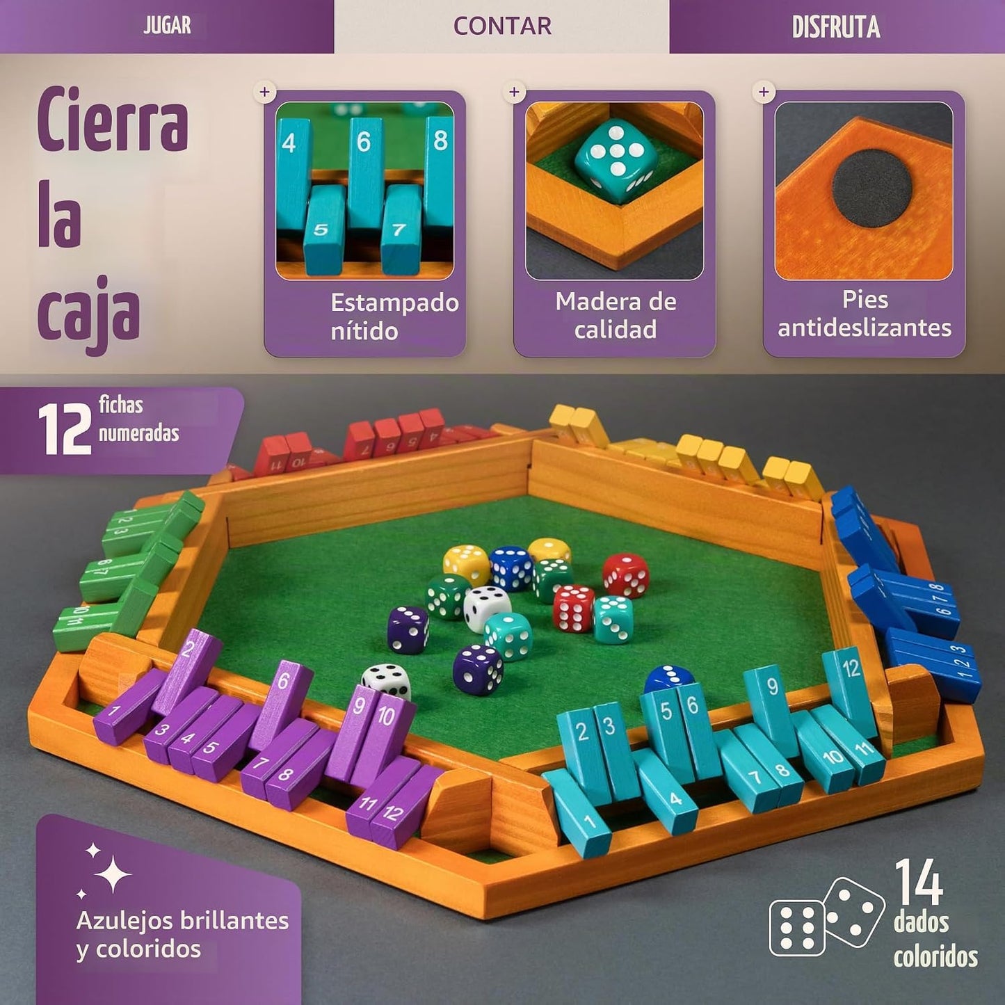 Color Shut The Box - Juego de mesa de madera para 1 a 6 jugadores,...