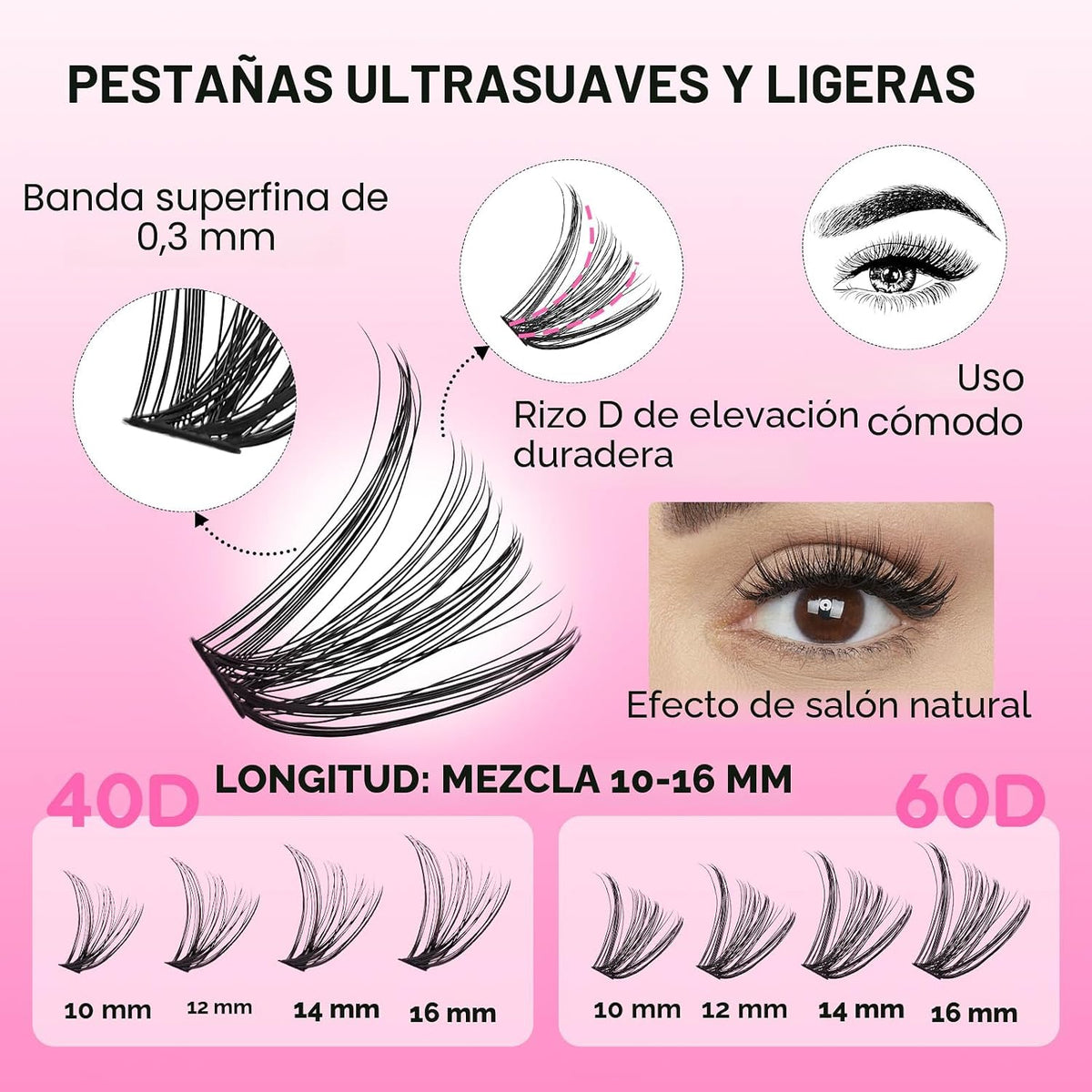 Extensiones de pestañas Azenlo 40D+60D en racimo, 240 unidades, kit...
