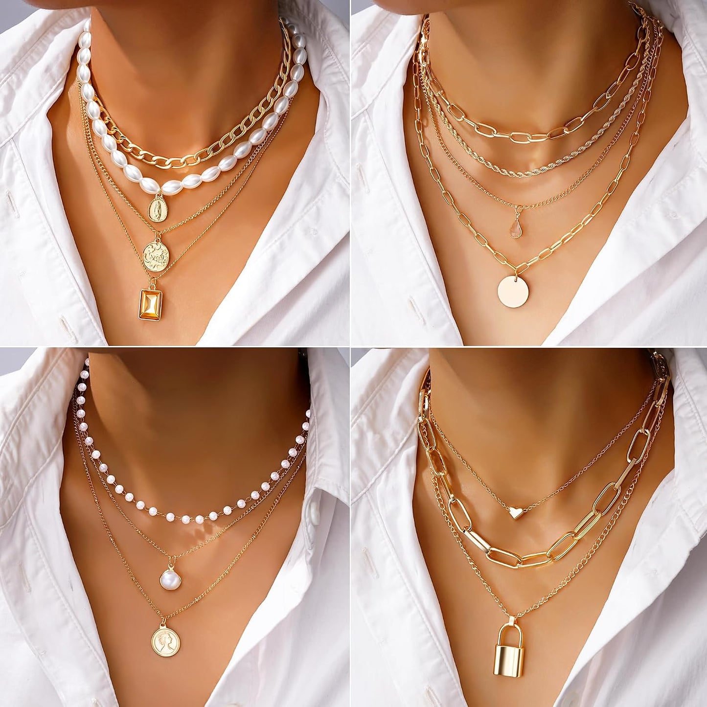 FAXHION Juego de joyas de oro para mujer, 68 piezas, con 7 collares...
