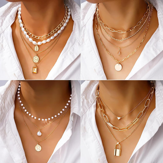 FAXHION Juego de joyas de oro para mujer, 68 piezas, con 7 collares...