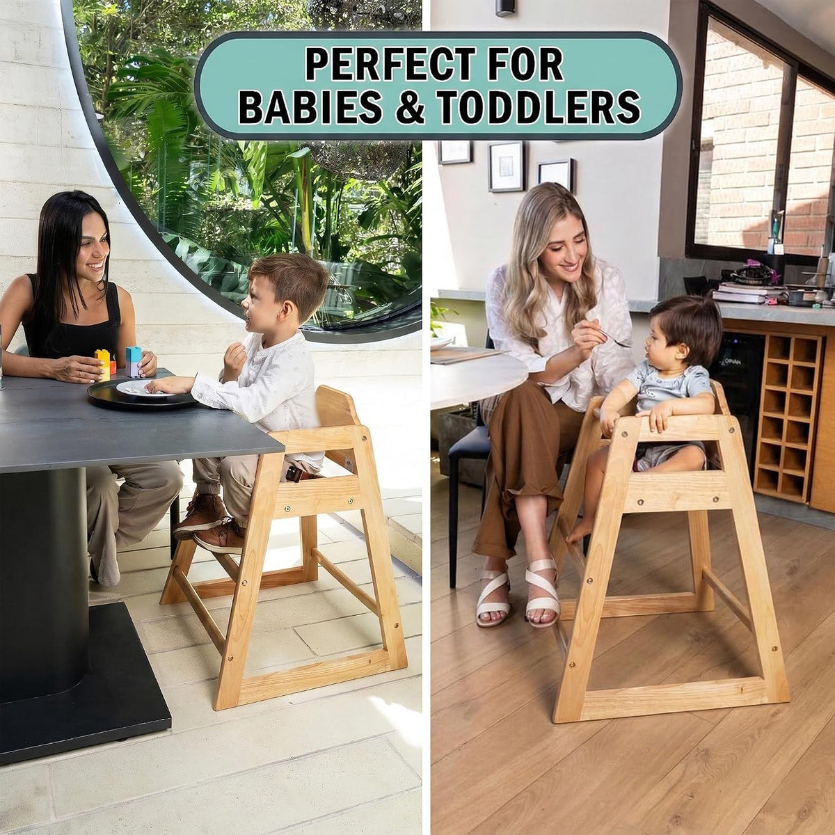 LA Baby Silla alta de madera \u2013 Trona de madera maciza estilo r...