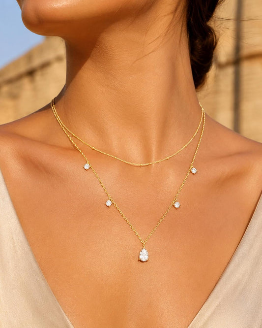 GUOKE Collares de oro en capas para mujer, chapado en oro de 14 qui...