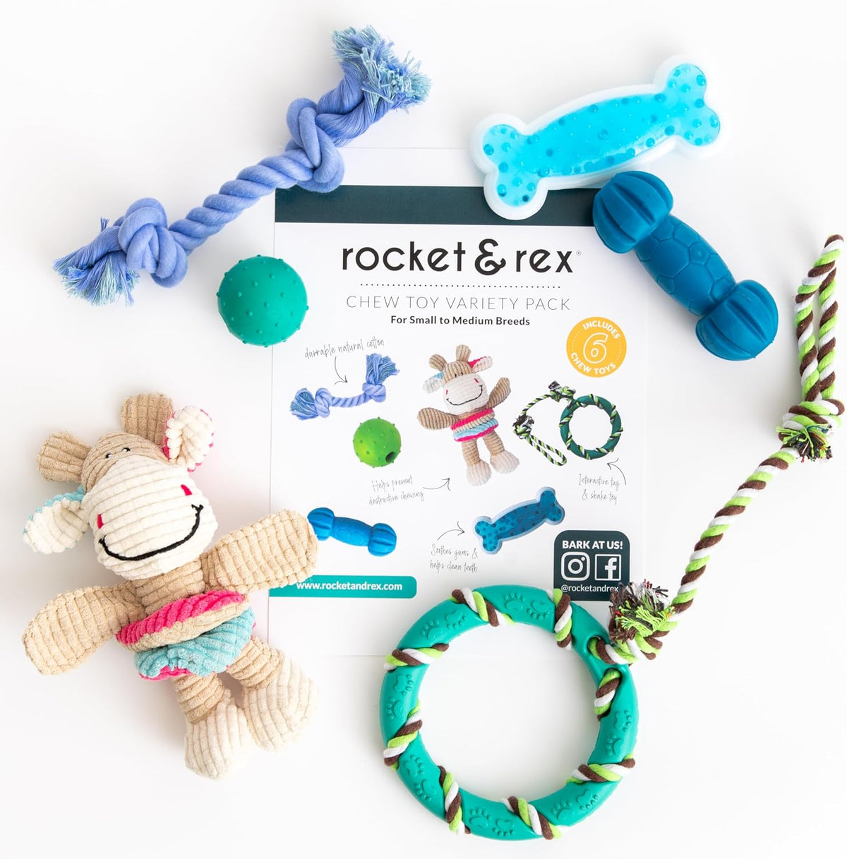 Rocket &amp; Rex, juguetes masticables para perros y cachorros. Lim...