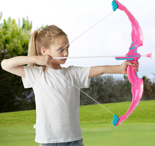 JOYIN Juego de arco y flecha rosa para niñas, juego de juguetes de...