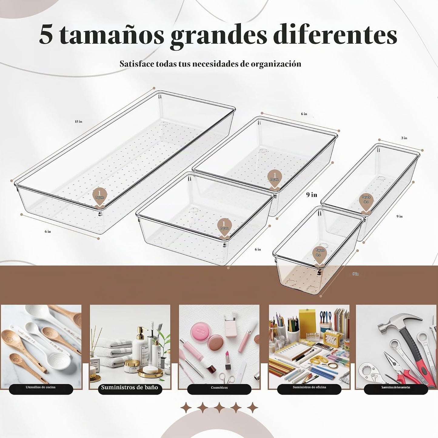 Criusia - Juego de 11 organizadores de cajones de plástico transpar...