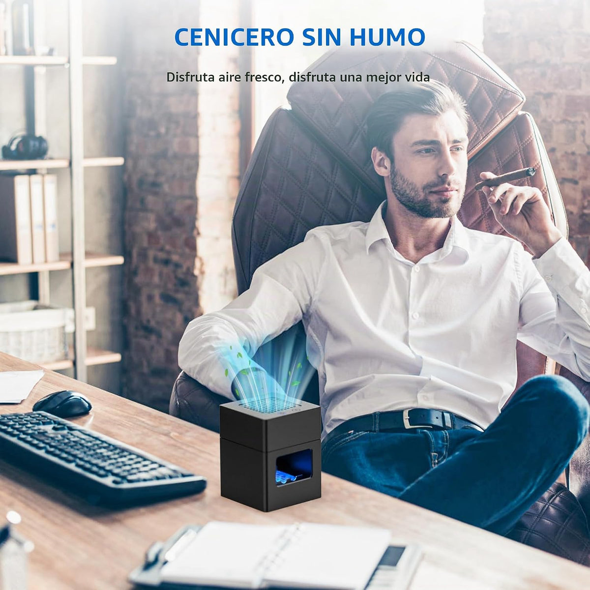 VANSU Cenicero multifuncional sin humo, filtro HEPA sin humo cenice...