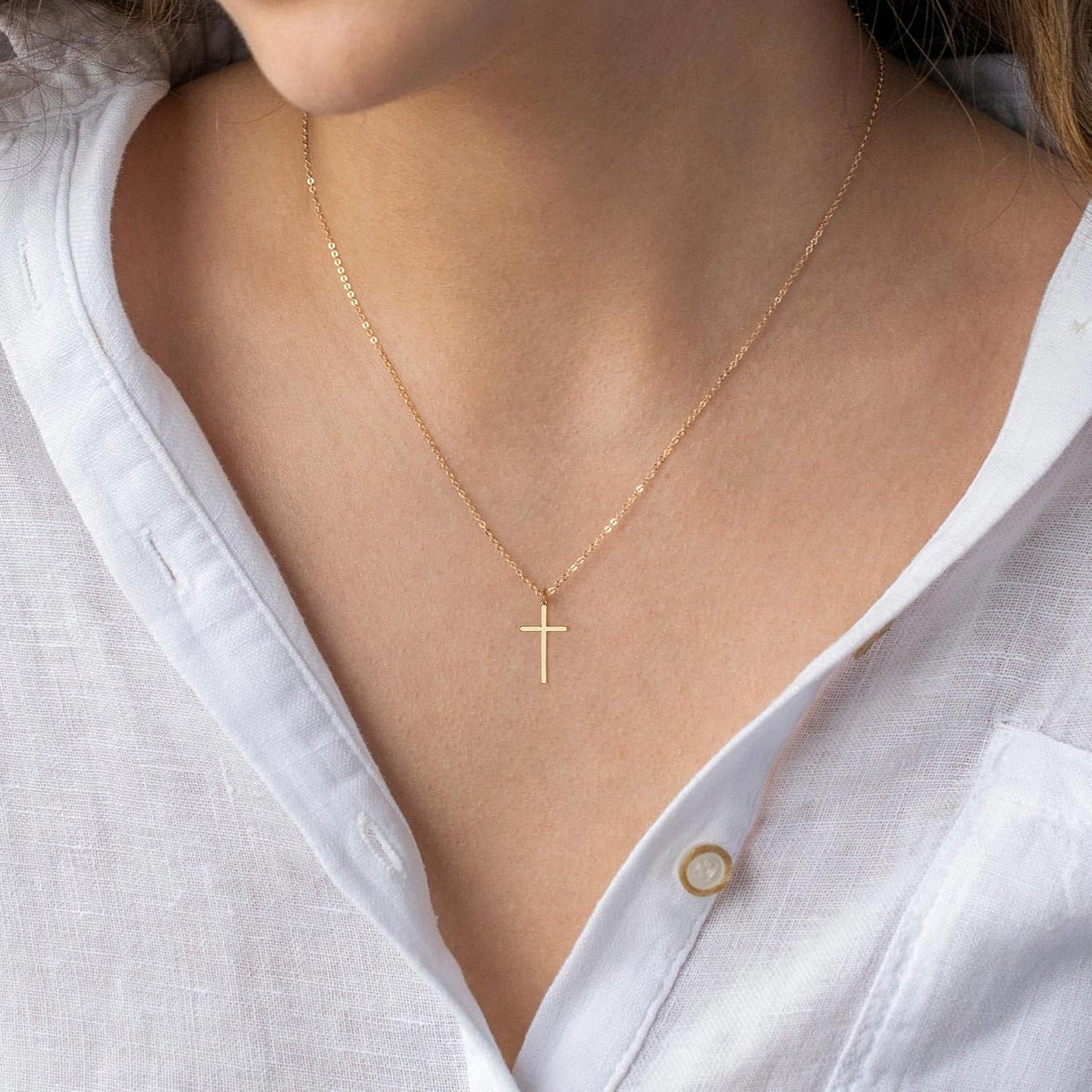 MONOZO - Collar de cruz para mujer, chapado en oro de 14 quilates,...