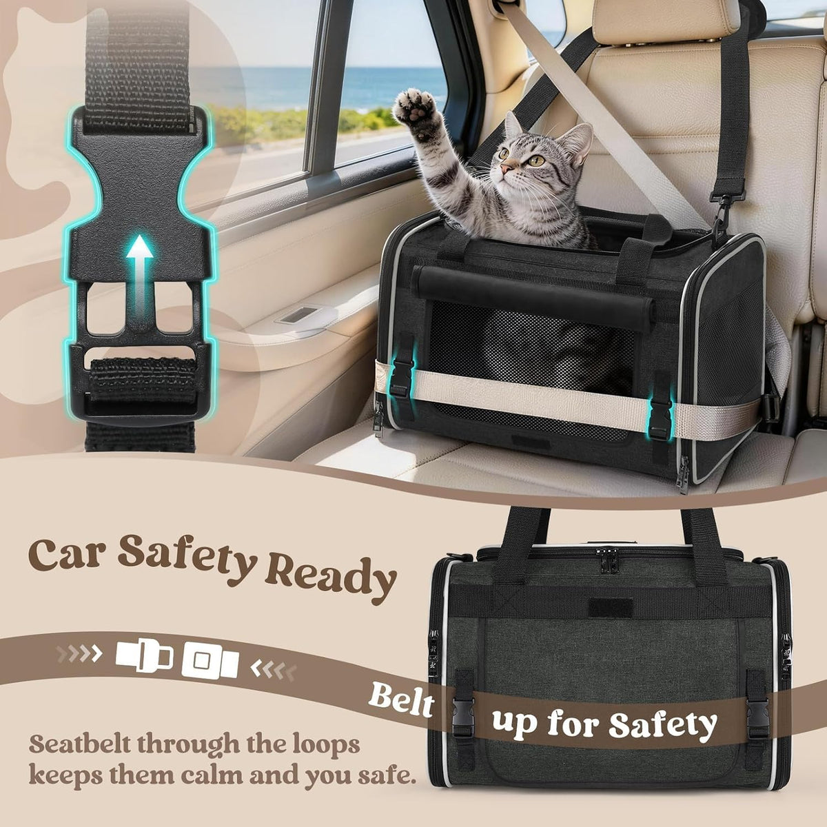 rabbitgoo Transportador de gatos suave, bolsa para mascotas con sol...