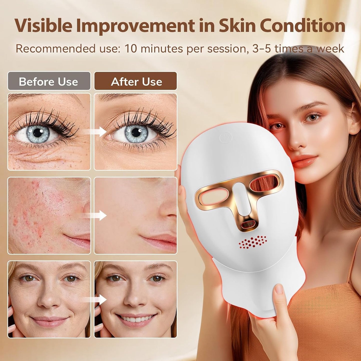 ONLUKY Máscara de terapia de luz roja Máscara facial LED recargable...