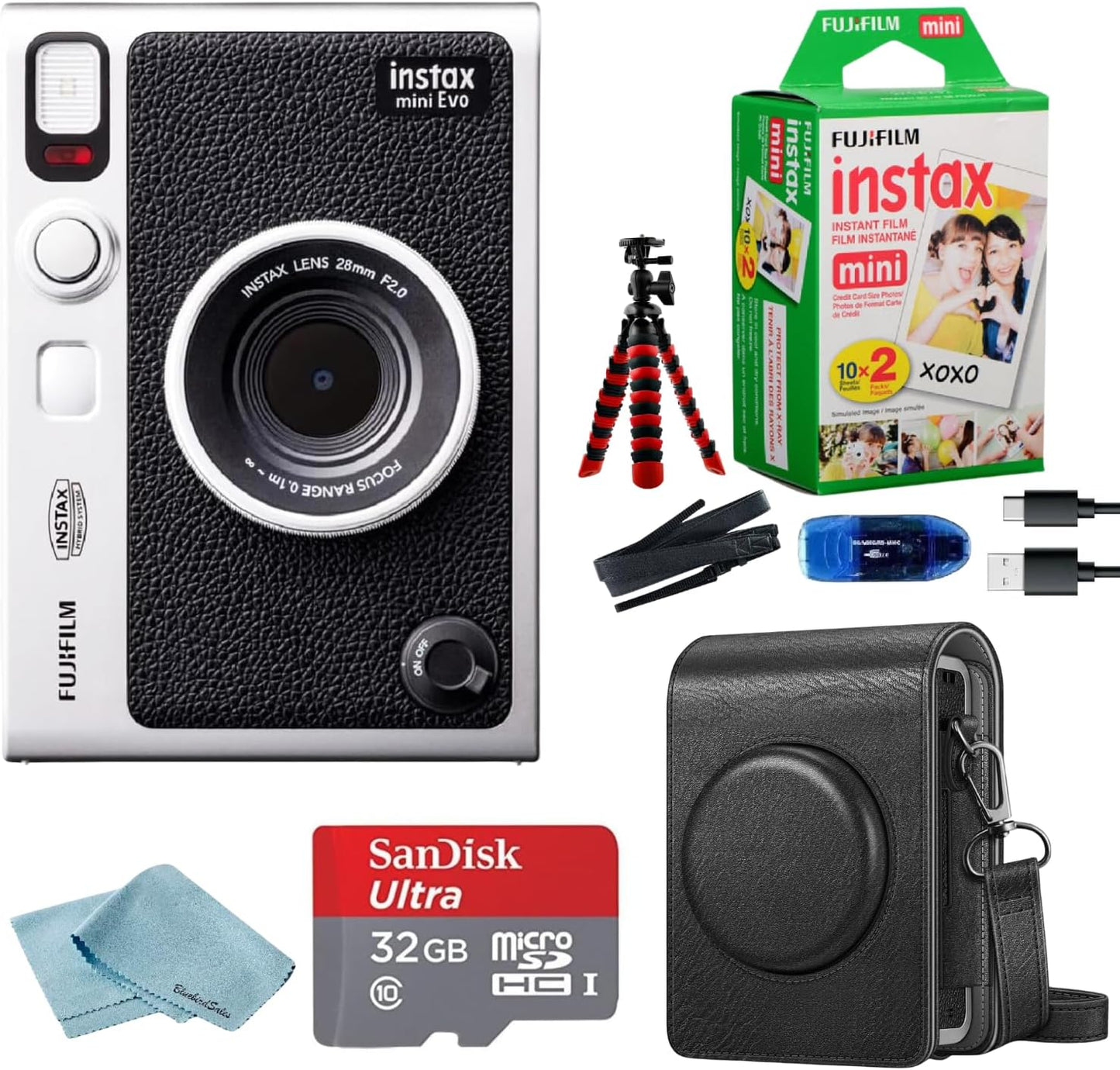 Fujifilm Paquete de cámara híbrida Instant Mini EVO con 20 hojas de...