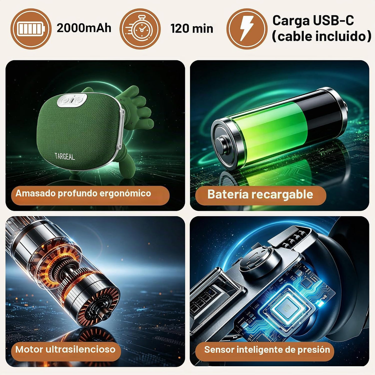 targeal Masajeador de cuello con calor, masajeador inalámbrico de h...